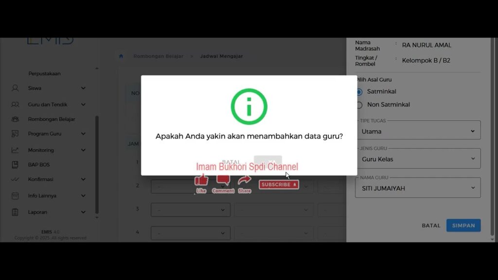 Cara setting Jadwal Jenjang RA Emis 4.0