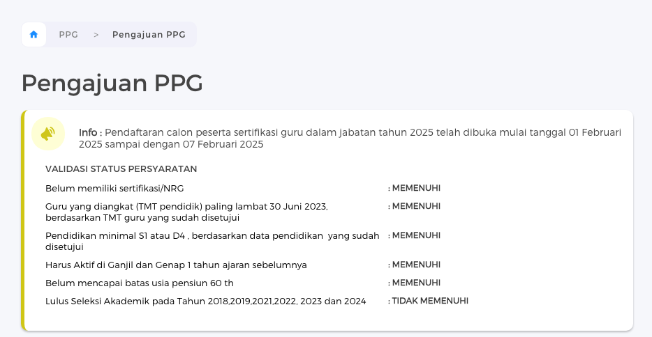 lulus seleksi akademik ppg artinya