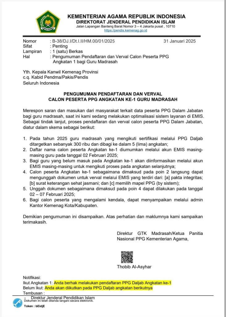 Status Ikut Angkatan dan Belum Ikut dalam PPG Daljab Kemenag 2025