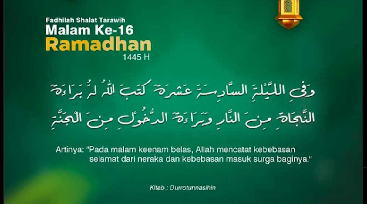 Fadhilah Sholat Tarawih Malam ke 16 Ramadhan