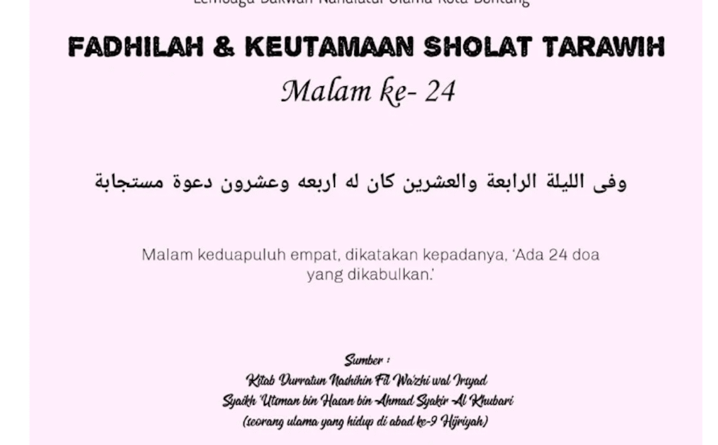 Fadhilah Sholat Tarawih Malam ke 24 Ramadhan