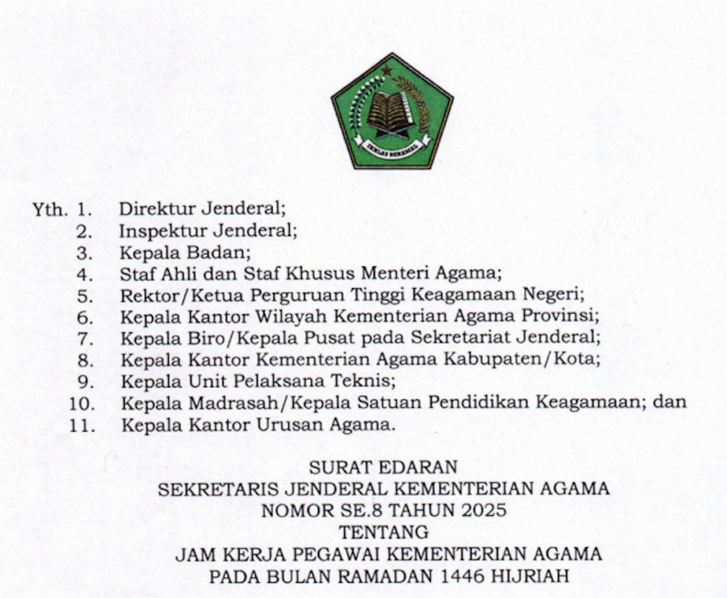 Jam Kerja Pegawai Kemenag Ramadhan 2025