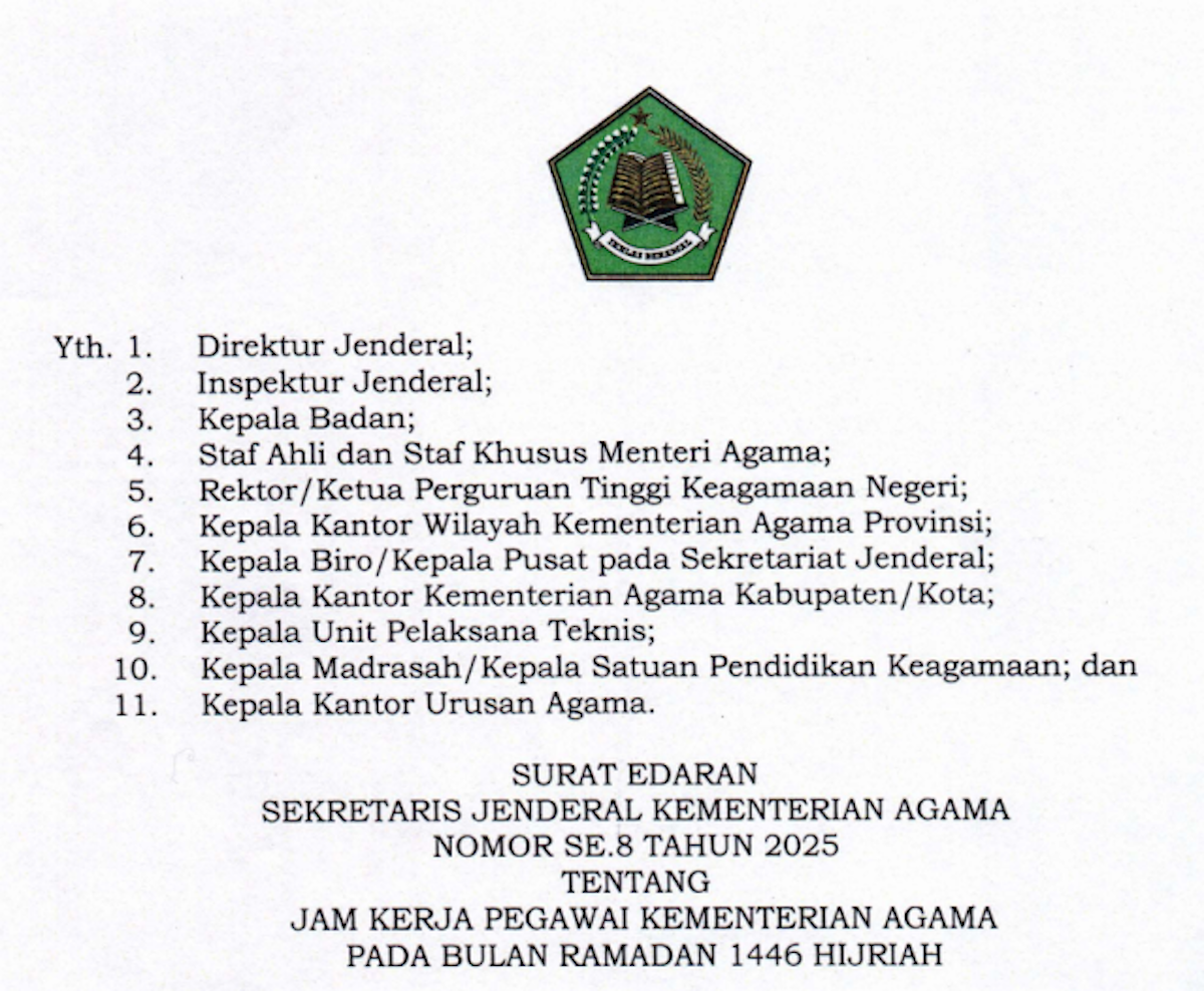 Jam Kerja Pegawai Kemenag Ramadhan 2025