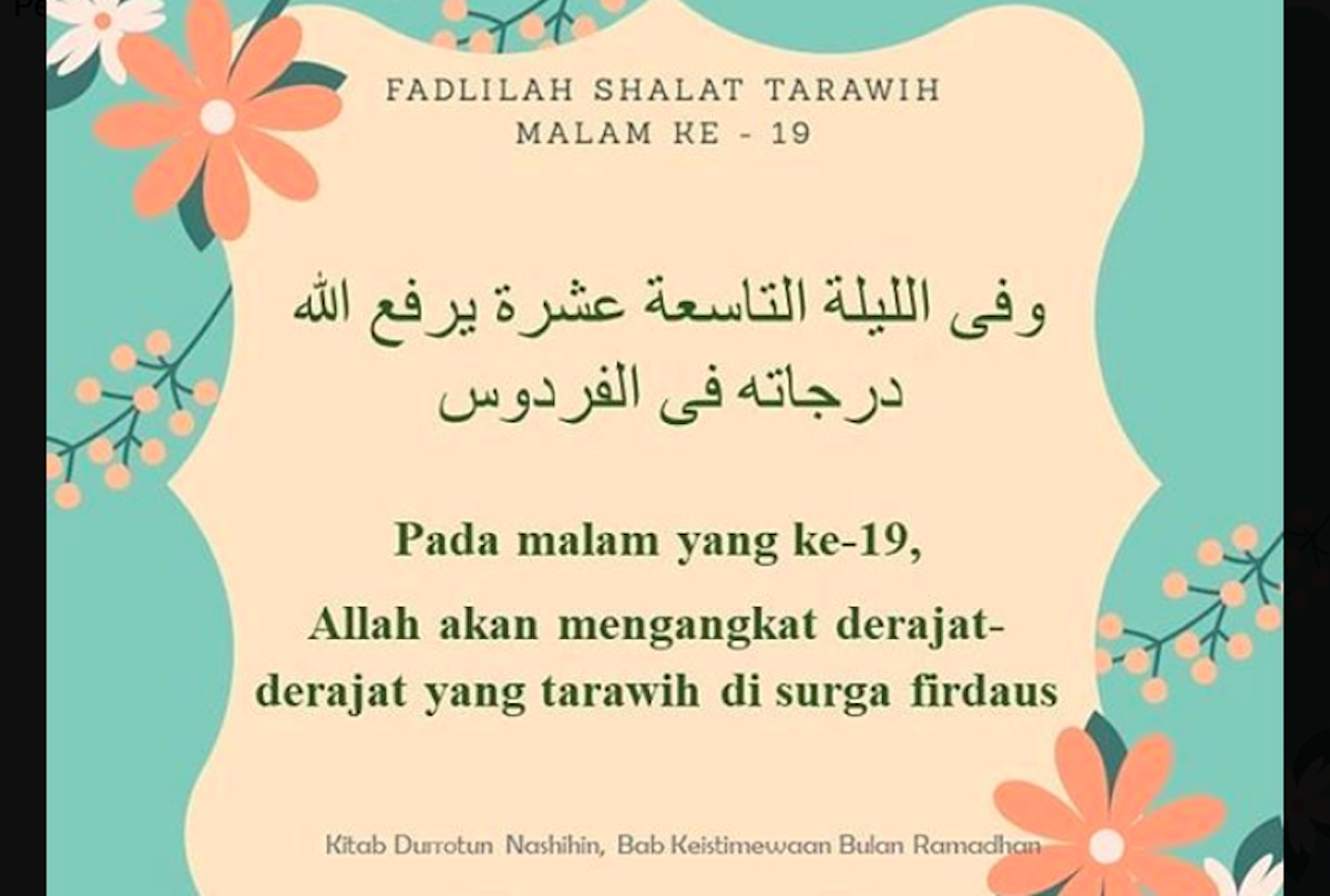 Fadhilah Keutamaan Sholat Tarawih Malam ke 19 Ramadhan