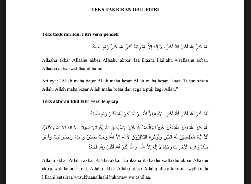 Allahu Akbar Kabiro Walhamdulillahi Katsiro Wa Subhanallah Takbiran Idul Fitri 2025 PDF