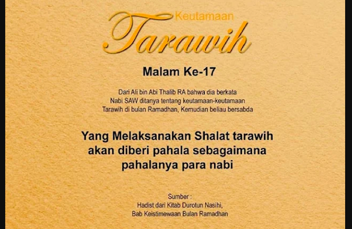 Keutamaan Fadhilah Sholat Tarawih Malam ke-17 Ramadhan