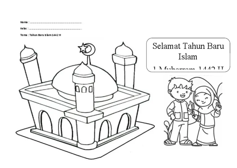 Gambar Mewarnai Tema Tahun Baru Islam 2025