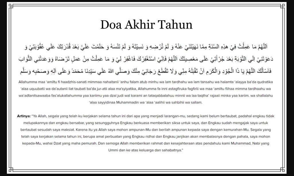 Lafal Doa Akhir Tahun Hijriyah 2025 1447 H