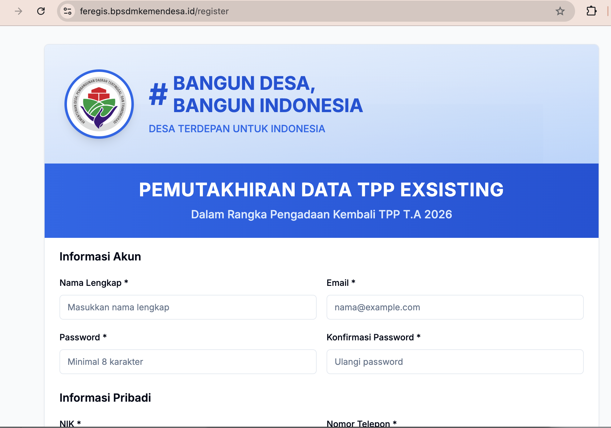 Pemutakhiran Biodata TPP 2026 Pengadaan Kembali