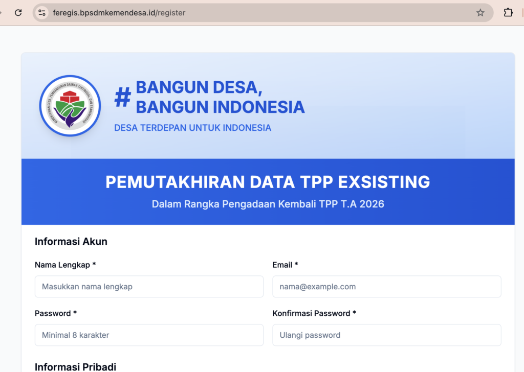 pendaftaran pemutahiran pendamping desa 2026