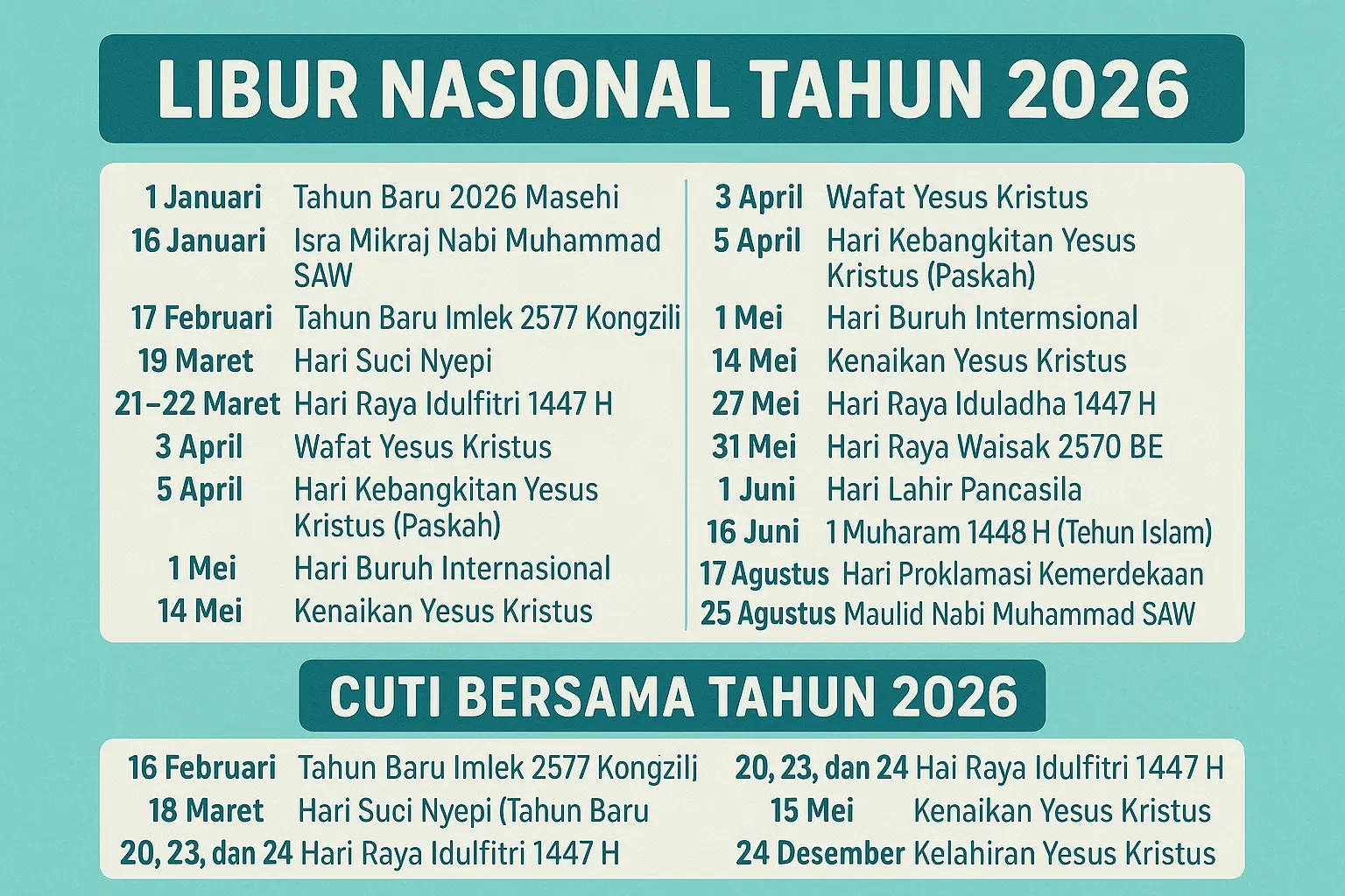 Jadwal Resmi Idul Adha 2026: Libur Nasional, Cuti Bersama, dan Tips Persiapan