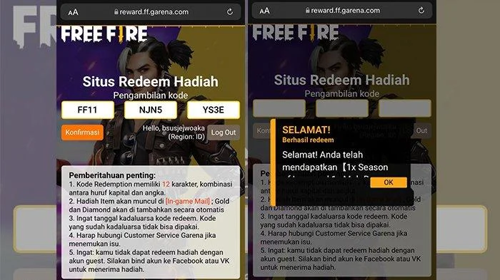 Segera Tukarkan Kode Redeem Free Fire 2026, Nikmati Skin Eksklusif Sebelum Habis